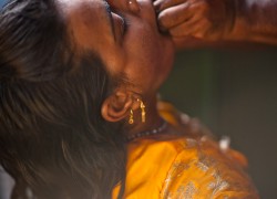 After the spirit takes control they push the "vel" or needles through her cheeks.